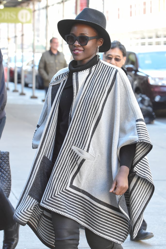 Lupita Nyong'o Wearing a Poncho in New York City