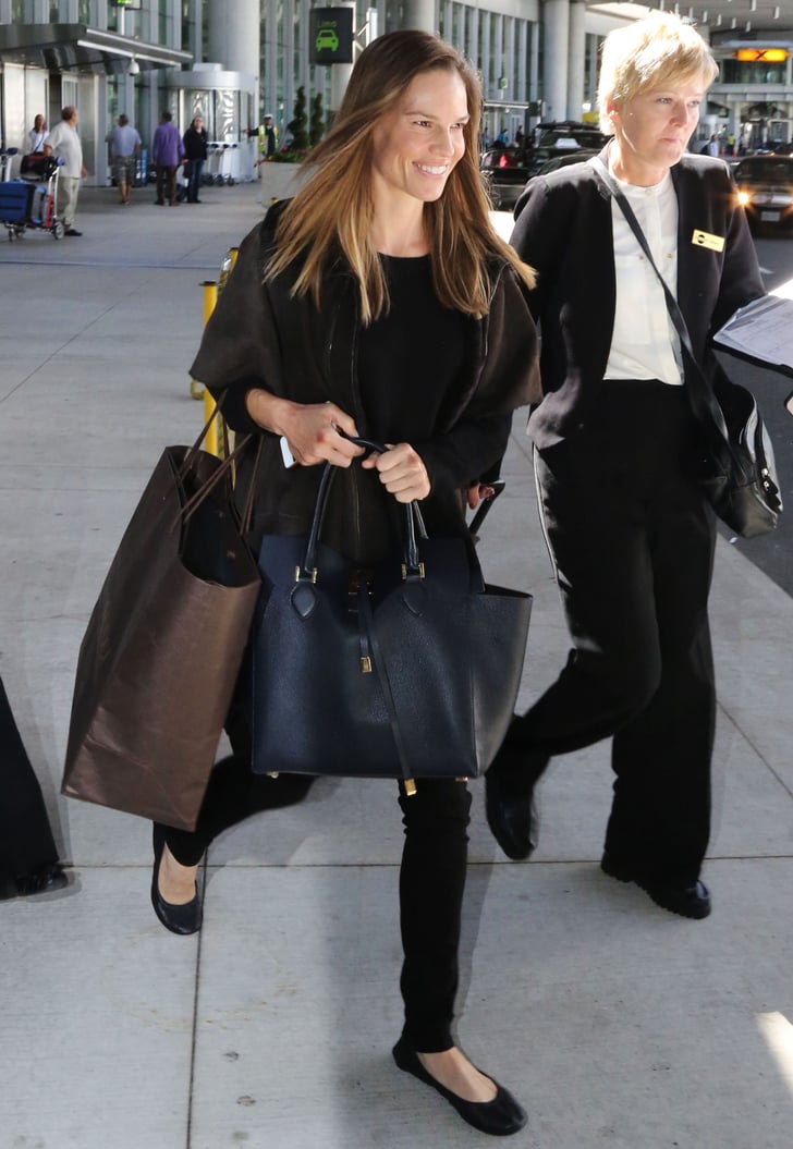 Hilary Swank was sleek in all black while arriving at the airport in ...