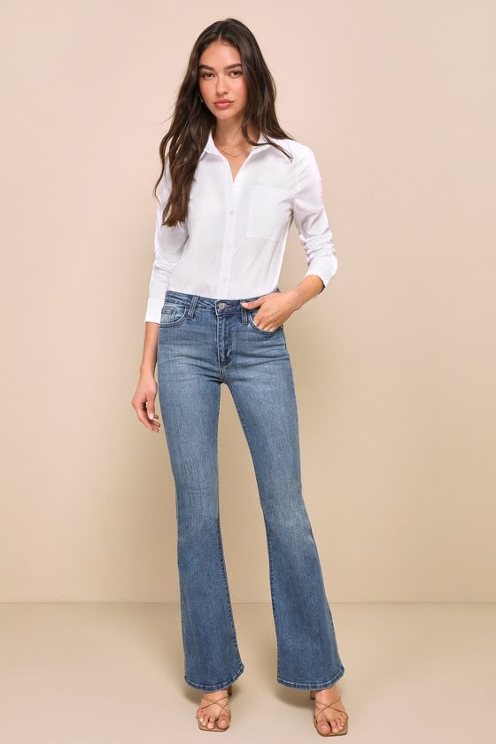 Lulus Break Away Medium Wash High-Rise Flare Jeans