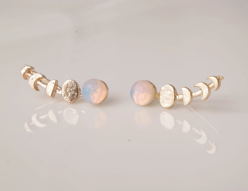 Celestial Climbers: Moon Phase Moonstone Ear Climber Earrings