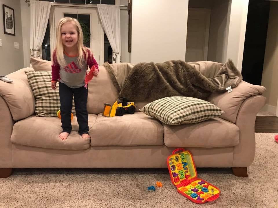 white couch with kids