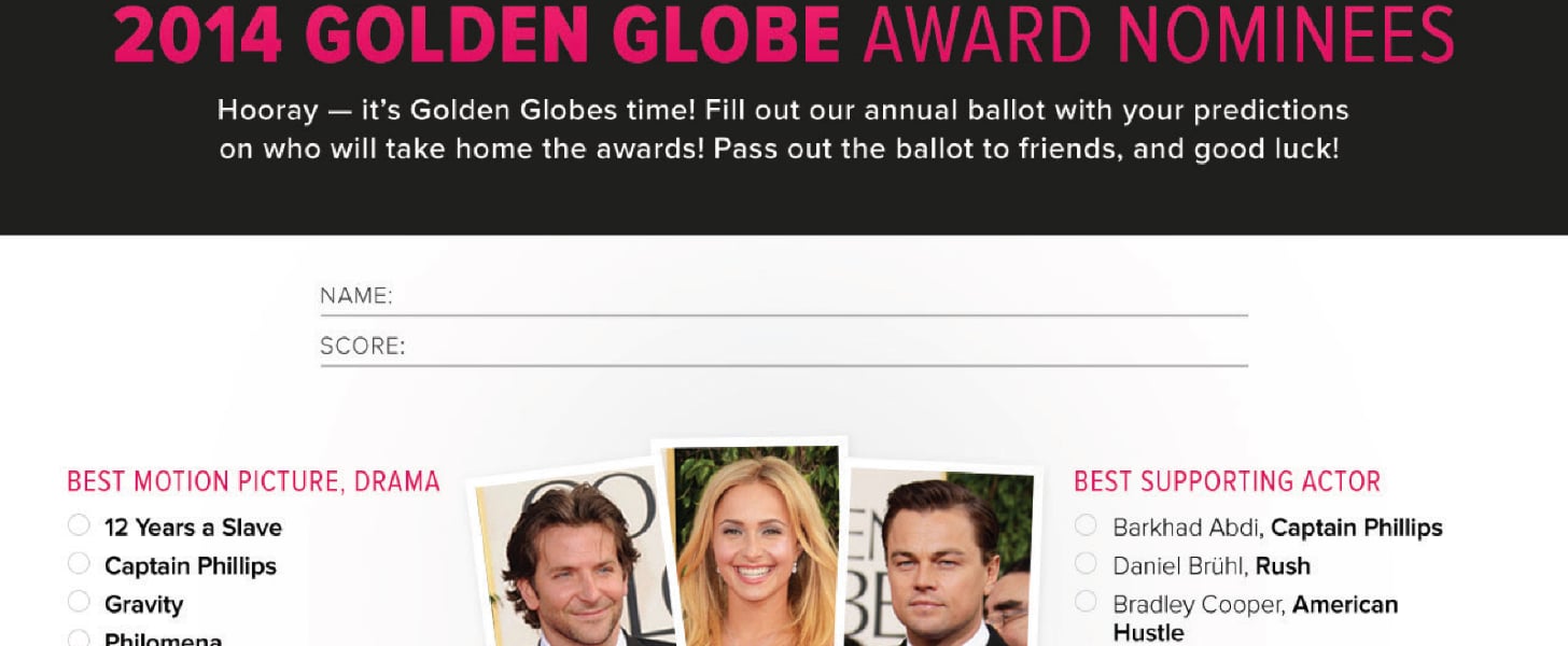 Printable Golden Globes Ballot 2014 POPSUGAR Entertainment