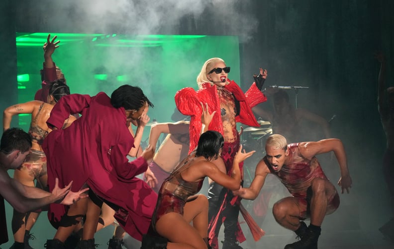 Lady Gaga Chromatica Ball Tour Outfits: Red Leather Jacket