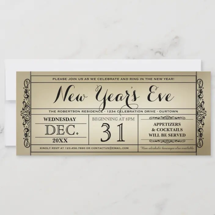 Vintage Ticket New Year's Eve Party Invitation