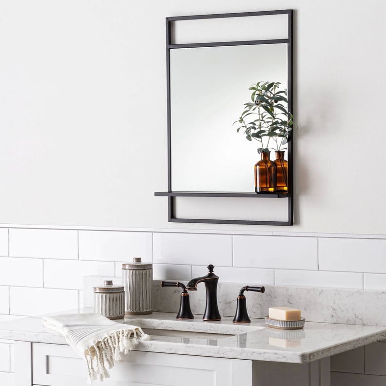 Bath Mirror With Shelf in Black