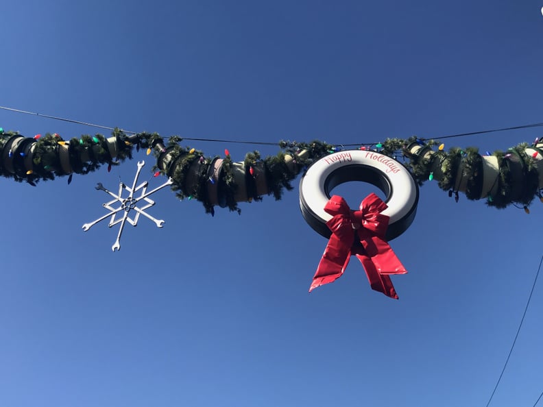 Cars Land Is Lined With Garland and Tire Wreaths.