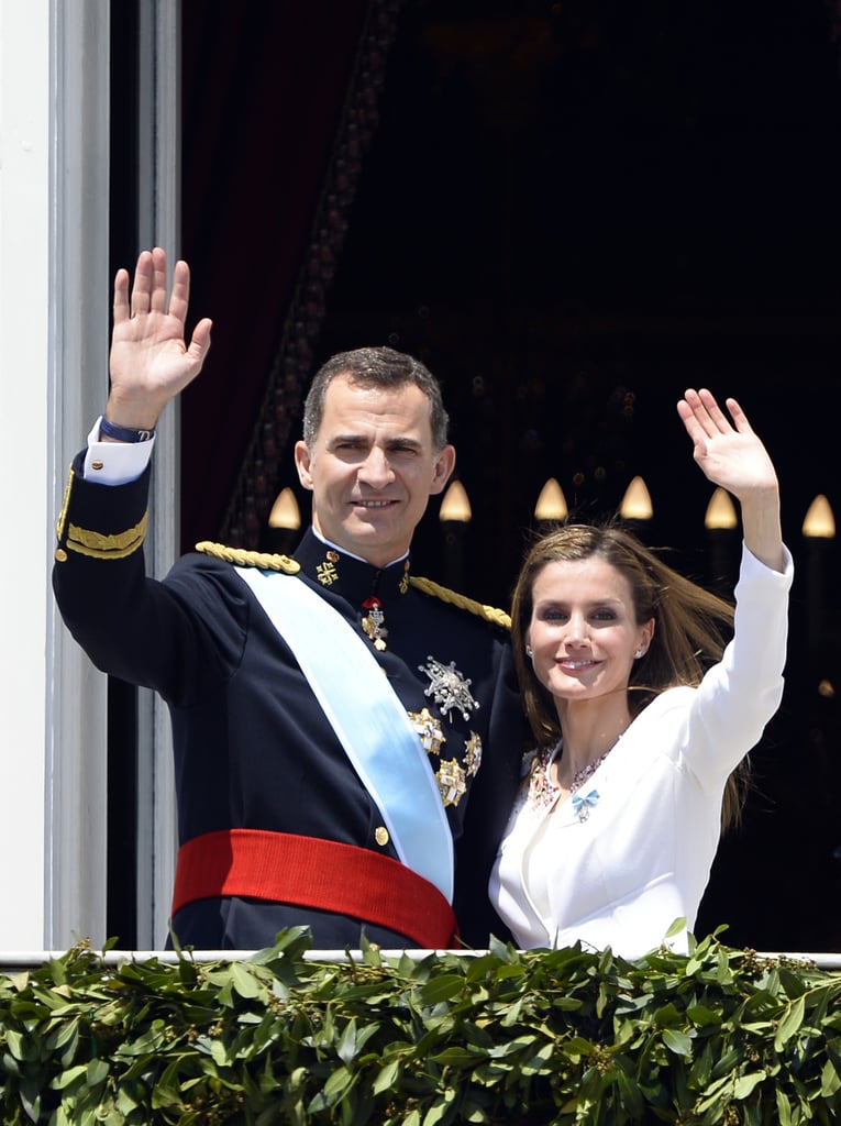 Letizia and Felipe waved from the Royal Palace in Madrid after his coronation in June 2014.