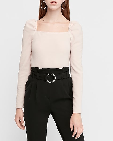 Express Ribbed Square Neck Puff Sleeve Top