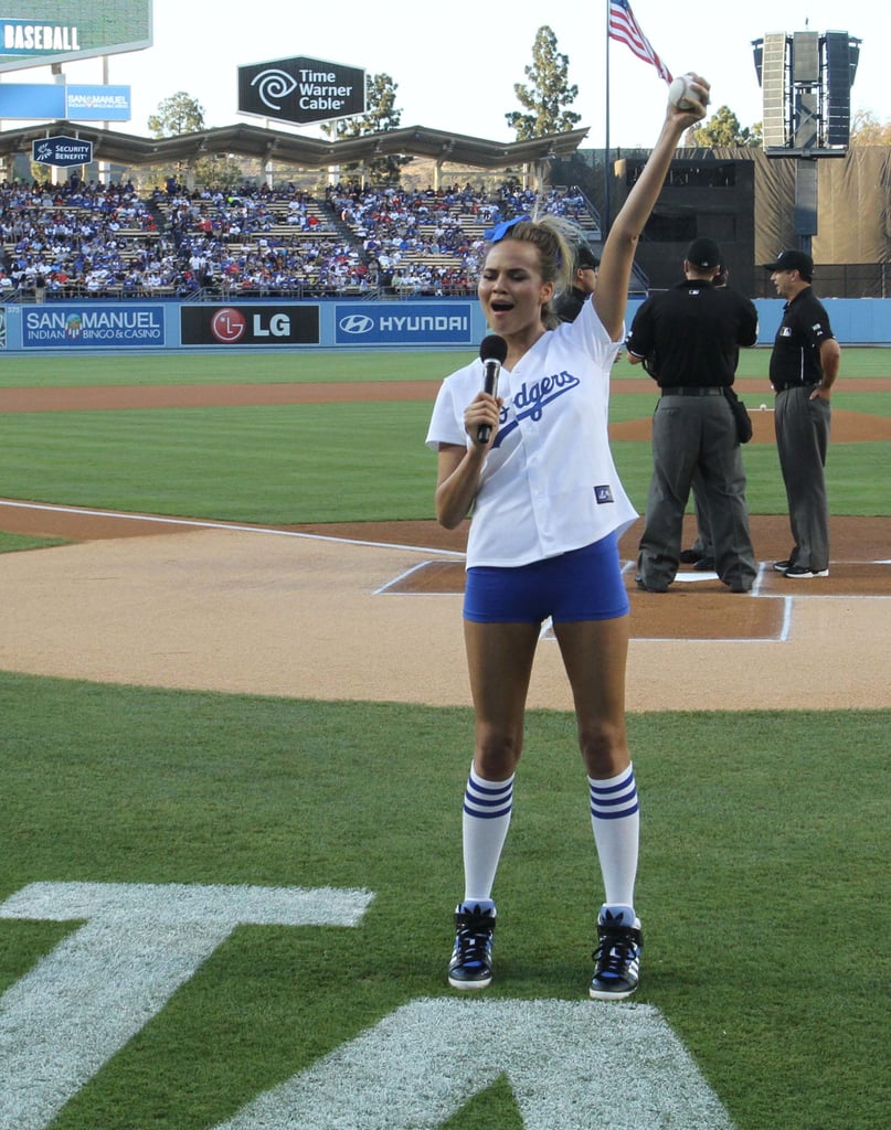 Chrissy Teigen Throwing First Pitch at LA Dodgers Game