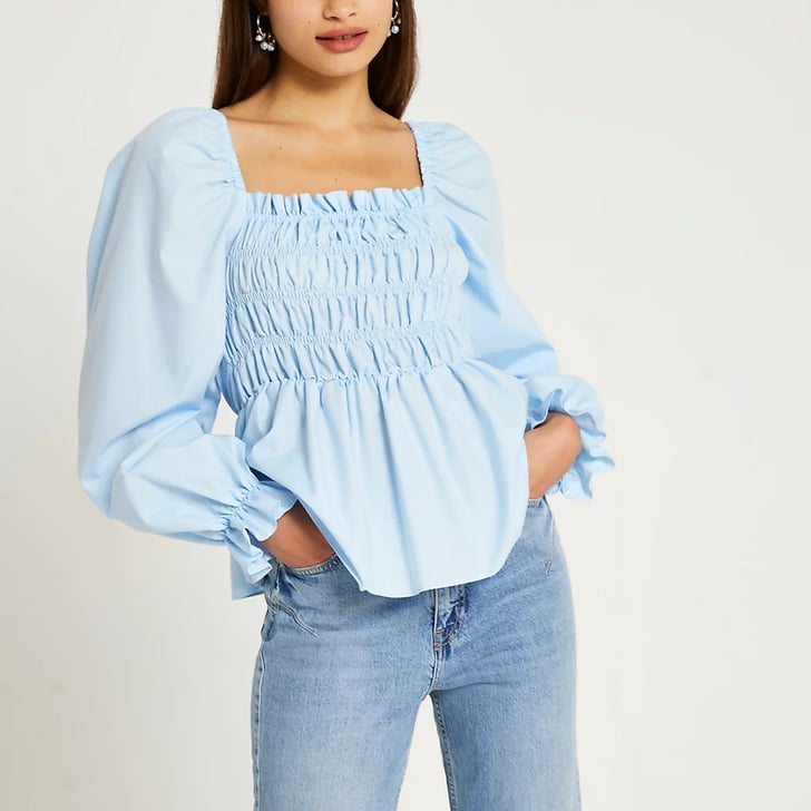 A Versatile Top: River Island Blue Shirred Puff Sleeve Top | The Best ...