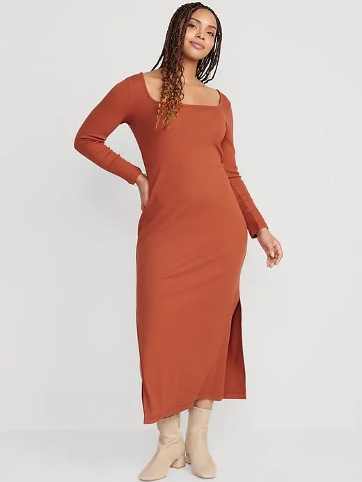 Old Navy Fitted Rib-Knit Square-Neck Midi Dress