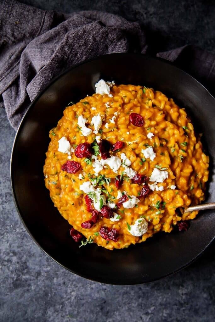 Pumpkin Risotto With Goat Cheese and Dried Cranberries