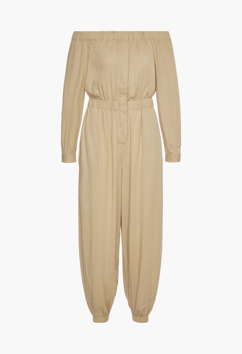 Ayesha Curry x JustFab Off-Shoulder Jumpsuit in Sesame
