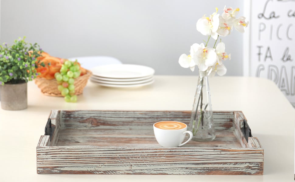 Distressed Torched Wood Serving Tray