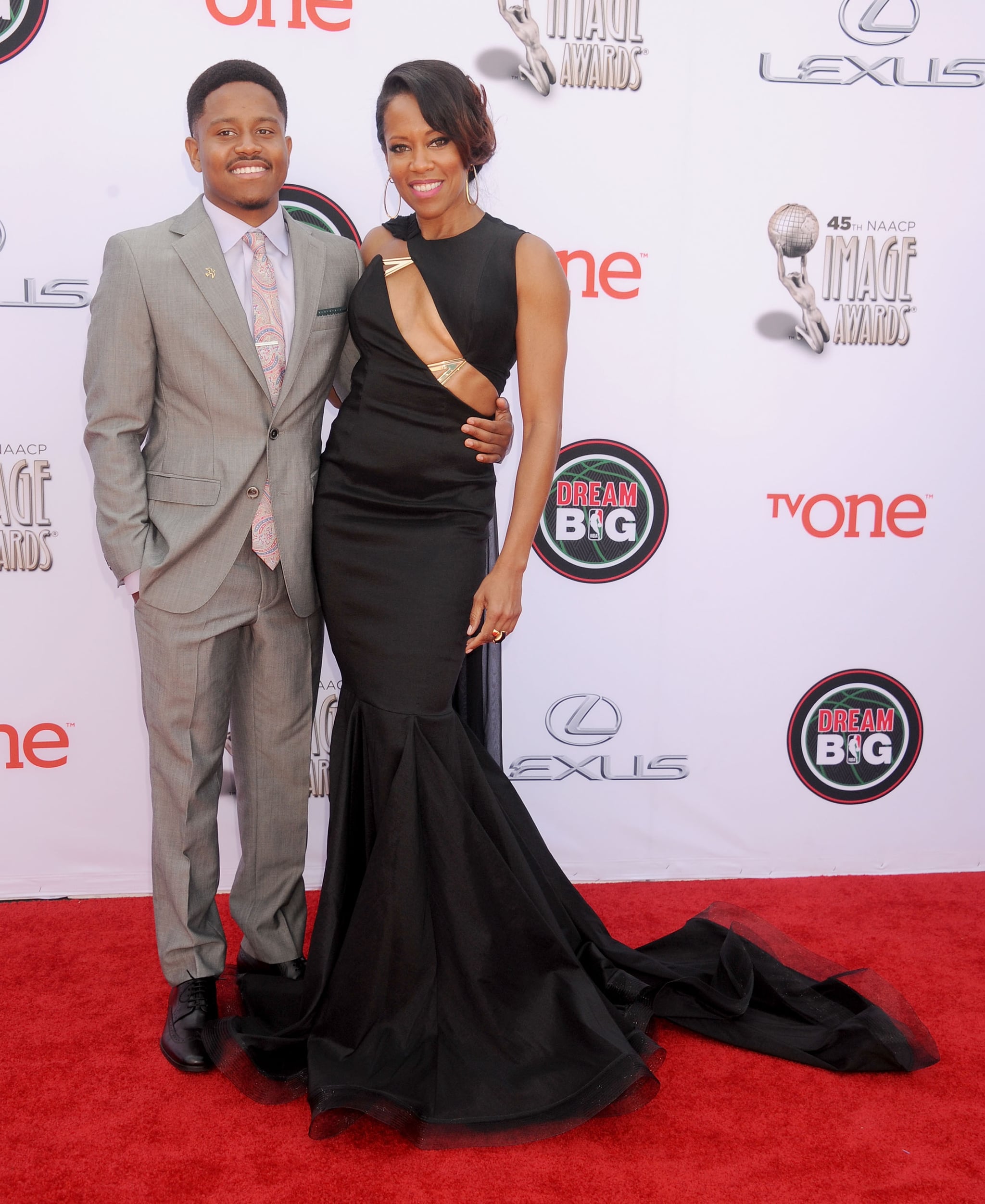 PASADENA, CA - FEBRUARY 22: Actress Regina King and son Ian Alexander Jr. arrive at the 45th NAACP Image Awards at Pasadena Civic Auditorium on February 22, 2014 in Pasadena, California.  (Photo by Gregg DeGuire/WireImage)