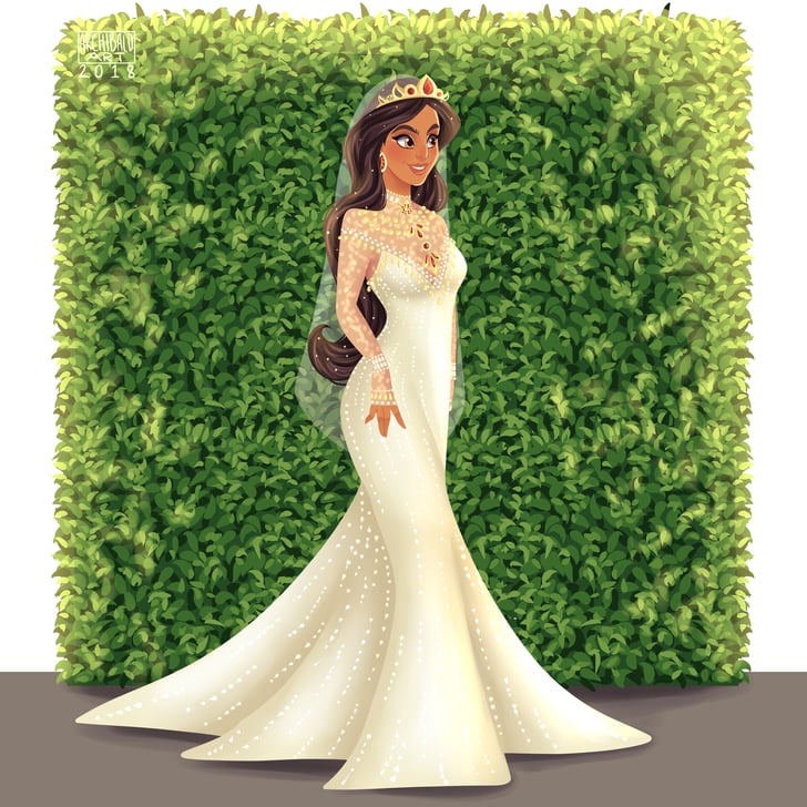 Jasmine Is Bejeweled and Beautiful in a LongSleeved Wedding Gown Disney Princesses as Brides