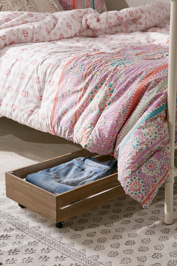 Under-the-Bed Rolling Wood Storage Box