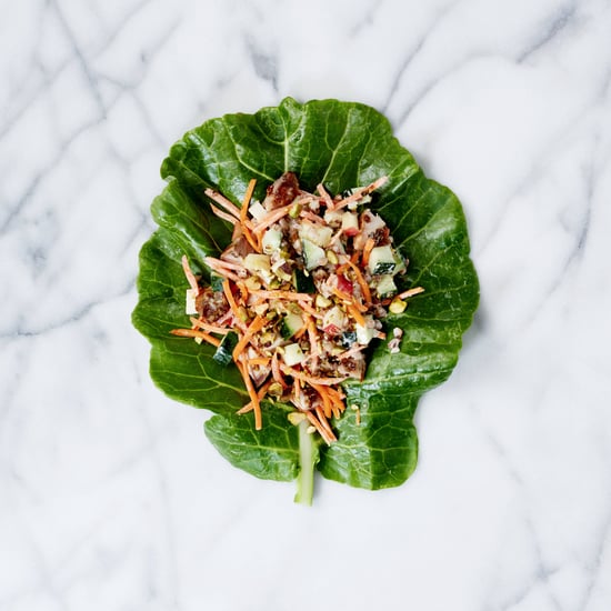 Crunchy Buckwheat-Pistachio Chicken Salad in Collard Wraps