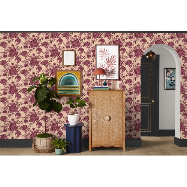 Drew Barrymore Flower Home Vintage Floral Red Peel & Stick Wallpaper