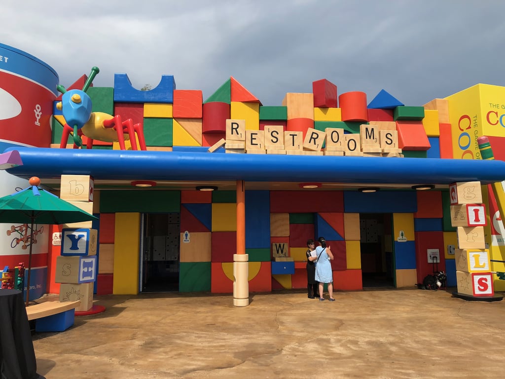 The restrooms, located at the back of the land.