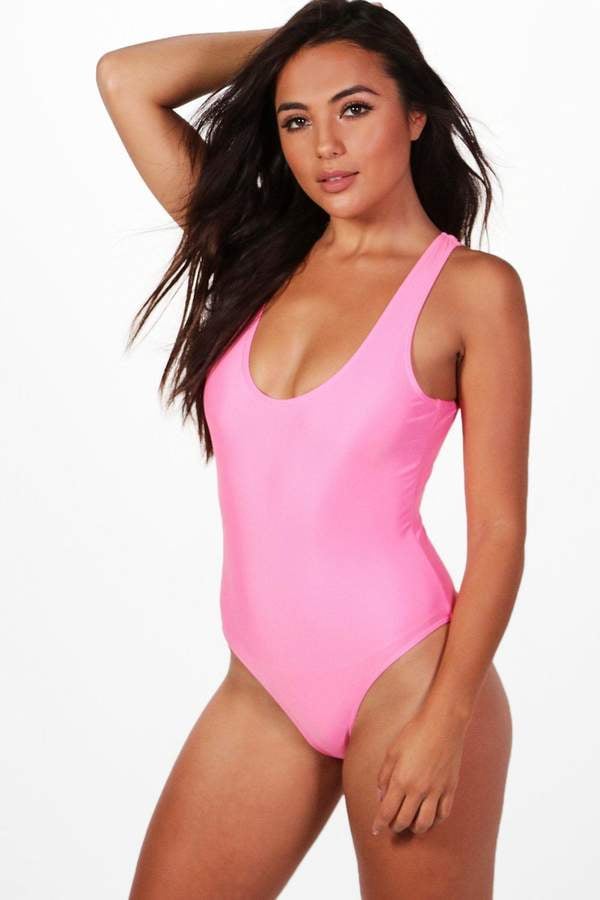 boohoo Petite Nicola Scoop Back Swimsuit