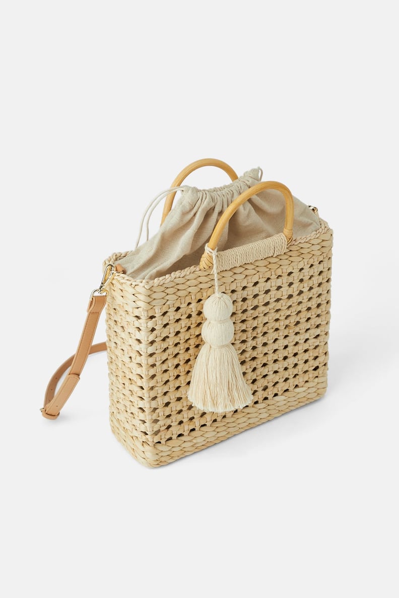 Zara Natural Shopper Bag With Wooden Handles