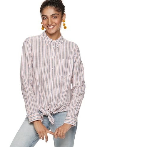 POPSUGAR Knot-Front Button Down Shirt