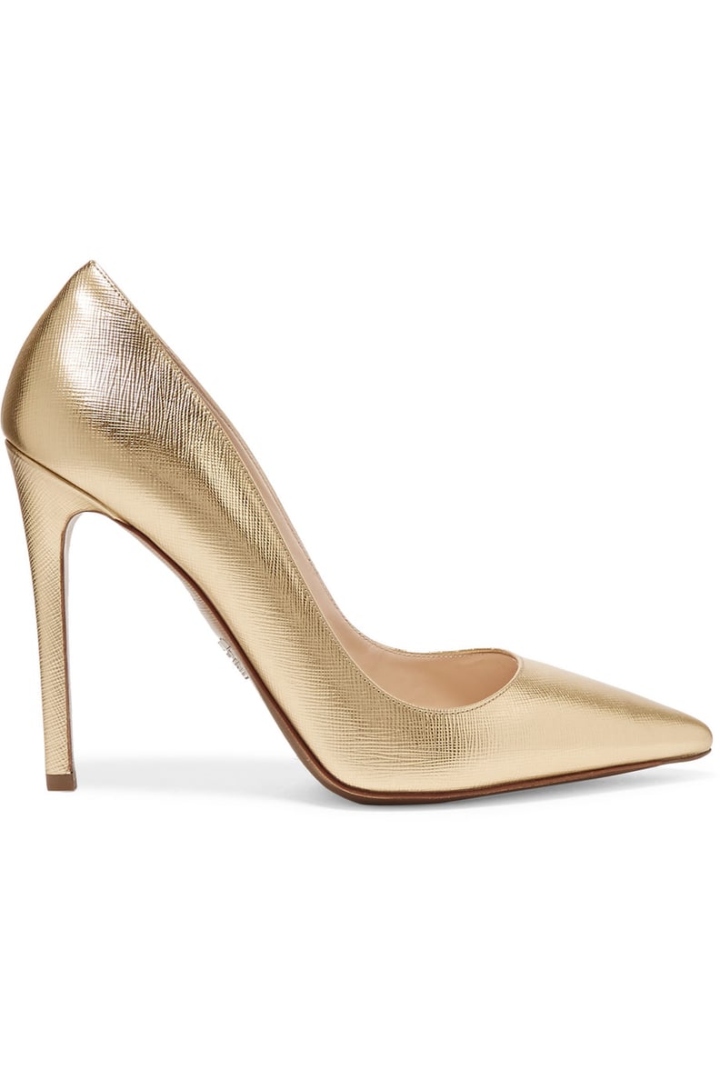 Prada Metallic Textured-leather Pumps