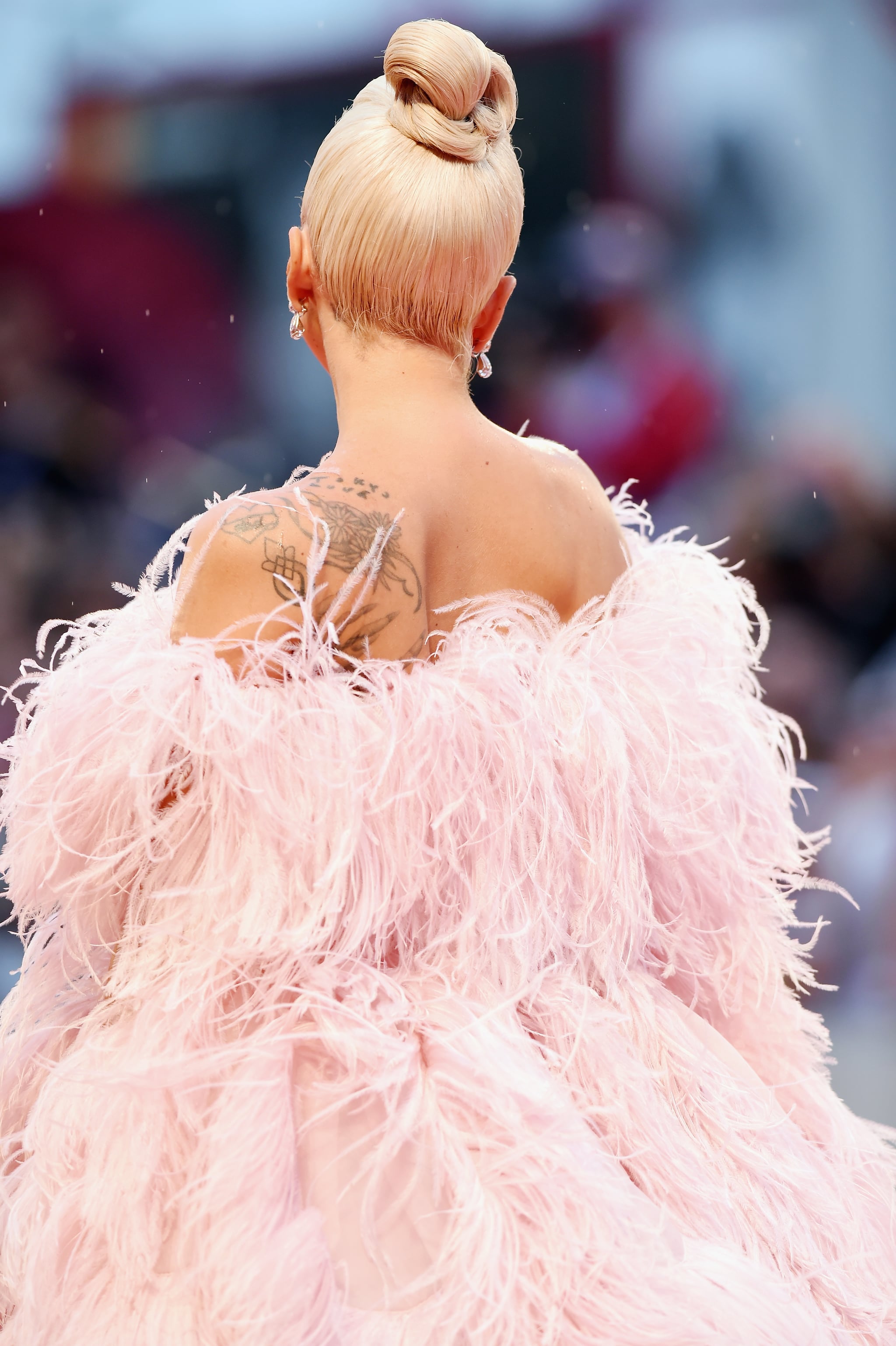 Lady Gaga Wears Pink Feathered Valentino Couture Gown to Venice Film  Festival