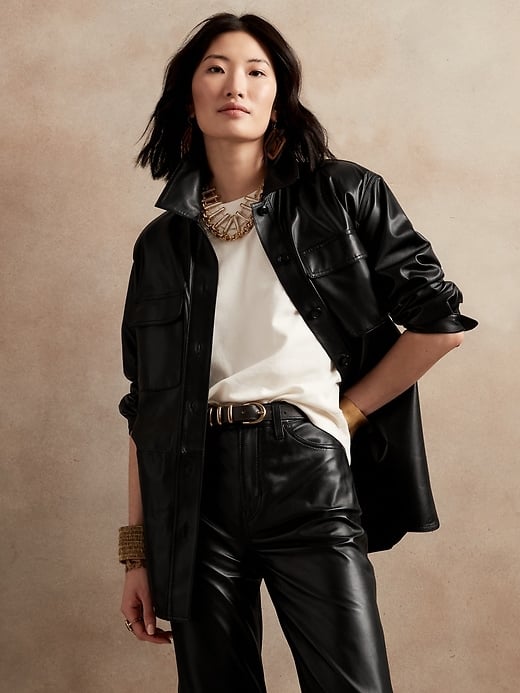 Banana Republic Oversized Leather Shirt Jacket