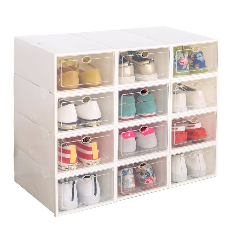 Clear Plastic 12-Pack Stackable Storage Shoe Boxes
