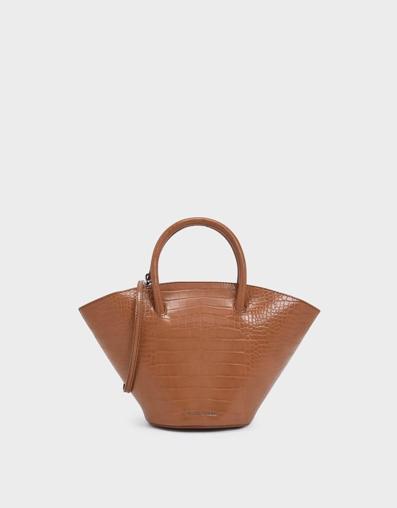 Charles & Keith Tan Croc-Effect Trapeze Tote