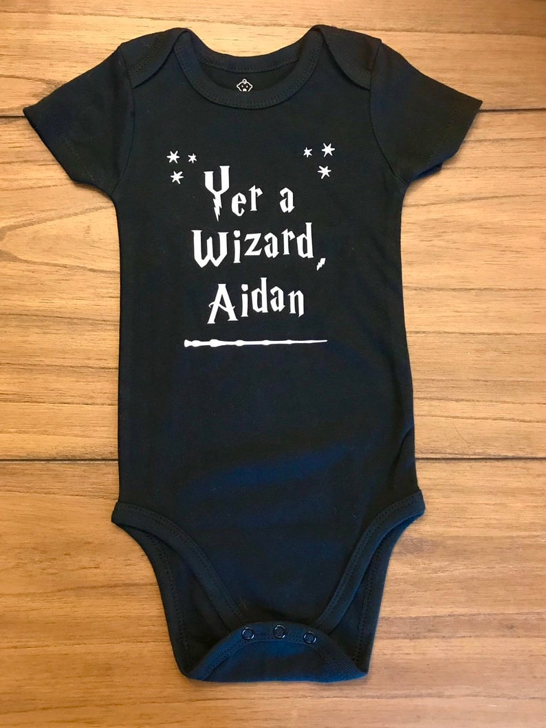 BeeGeeTees She Who Has Just Been Named Funny Wizard Romper Wizard Onesie 6 Months, Grey