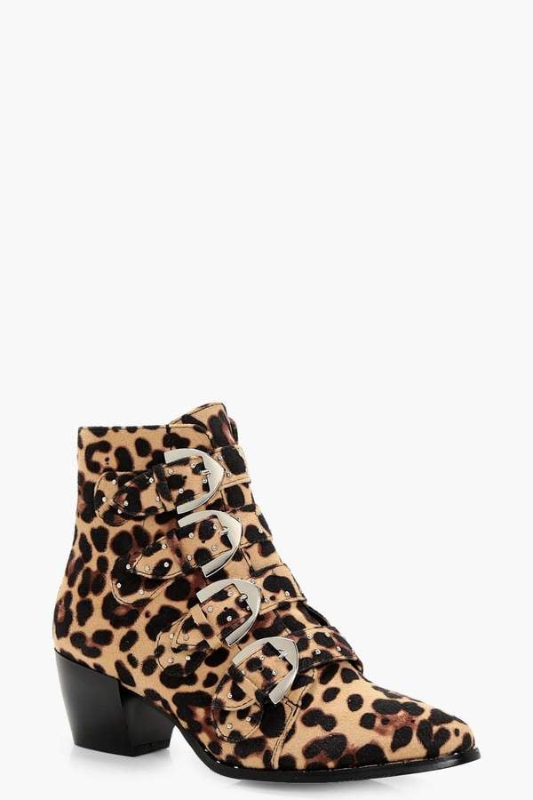 Boohoo Tilly Leopard Stud Detail Ankle Boots