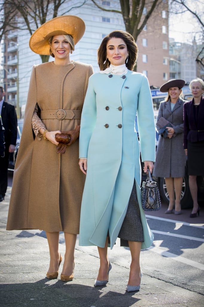 Queen Rania Wearing Light Blue Coat