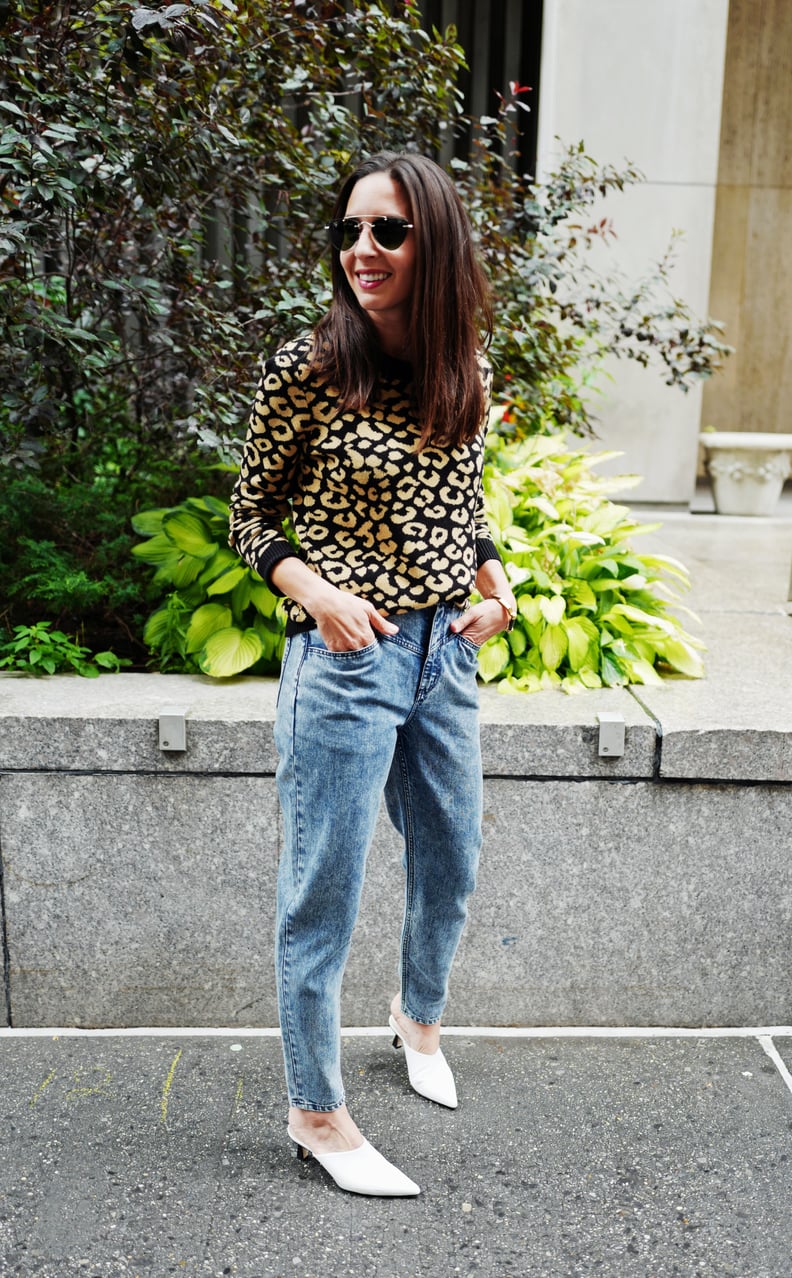 Easy Outfits: A Leopard-Print Sweater, Jeans, Mules, a Bag, and Sunglasses