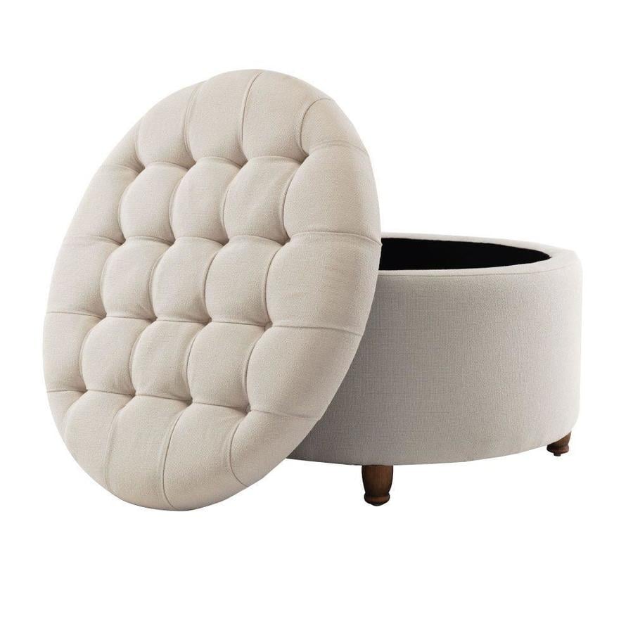 eLuxury Casual Cream Round Storage Ottoman