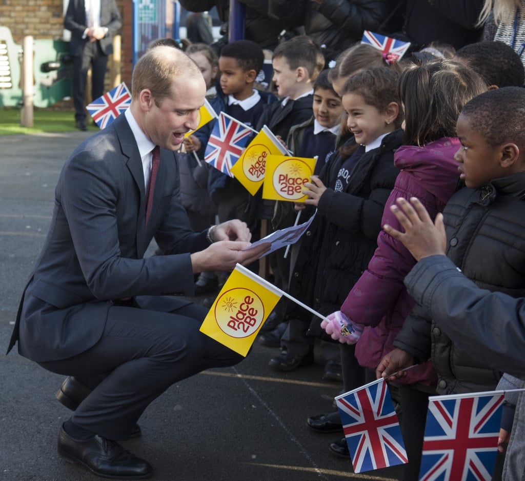 William stopped to check out letters from a group of kids at a primary school in February 2017.