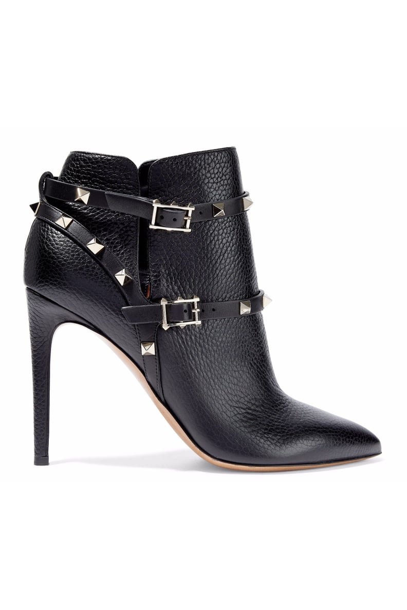 Valentino Rockstud Pebbled-Leather Ankle Boots