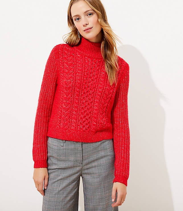 LOFT Cropped Turtleneck Cable Sweater