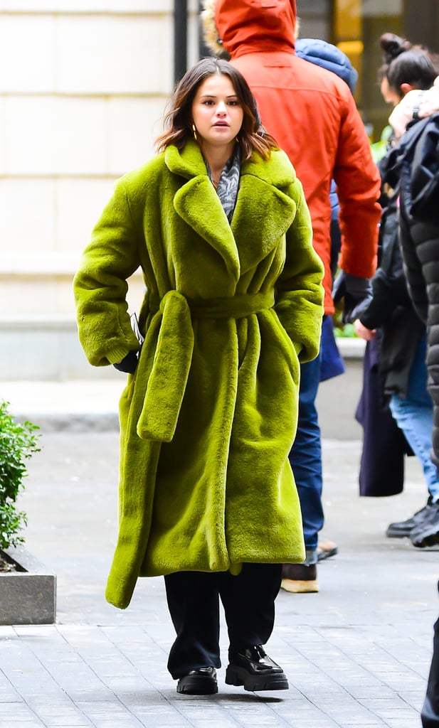 Selena Gomez Green Fur Coat on Only Murders in the Building