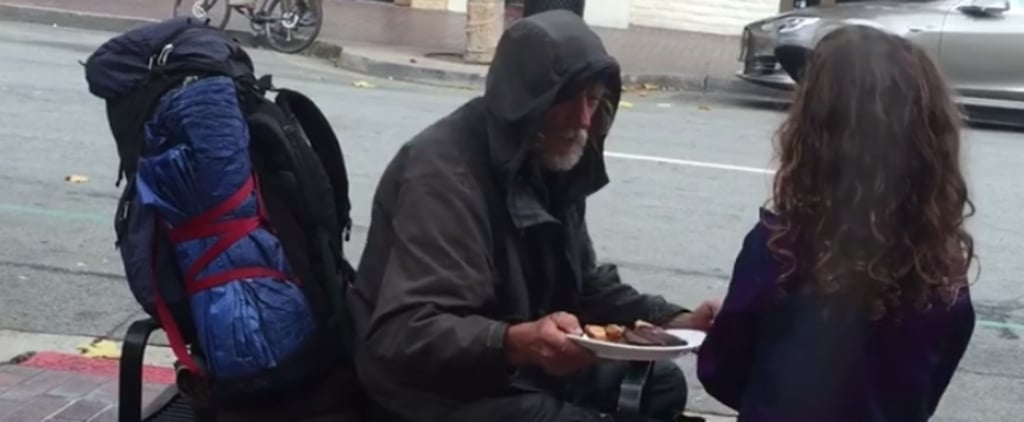 Little Girl Gives Meal to Homeless Man