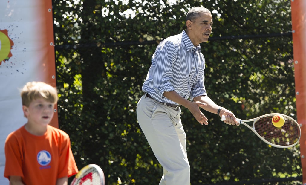 He got his tennis game on with an adorable teammate too.