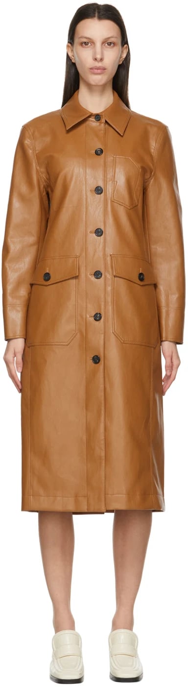 LVIR Brown Faux-Leather Patchwork Coat