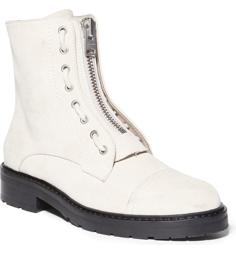 For a Crisp White Pair: Allsaints Ariel Top Zip Boot