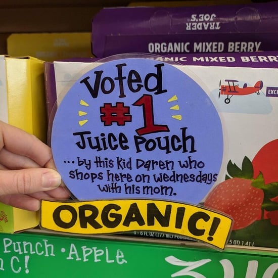 Trader Joe's Sign Features Juice Pouch Review From Kid