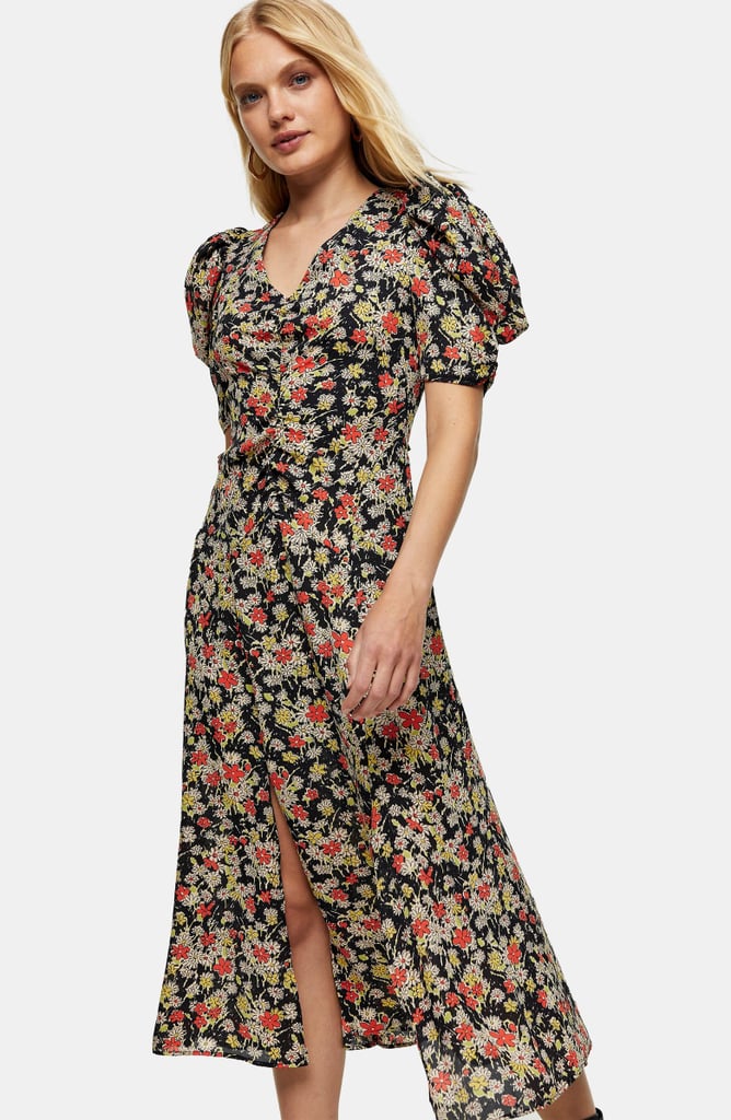 Topshop Grunge Floral Print Midi A-Line Dress