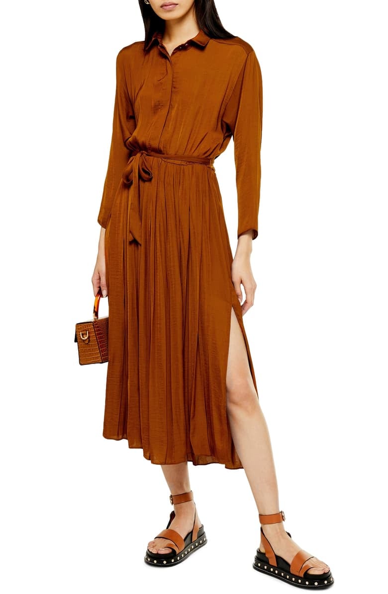 Topshop satin pleat shirt dress 2025