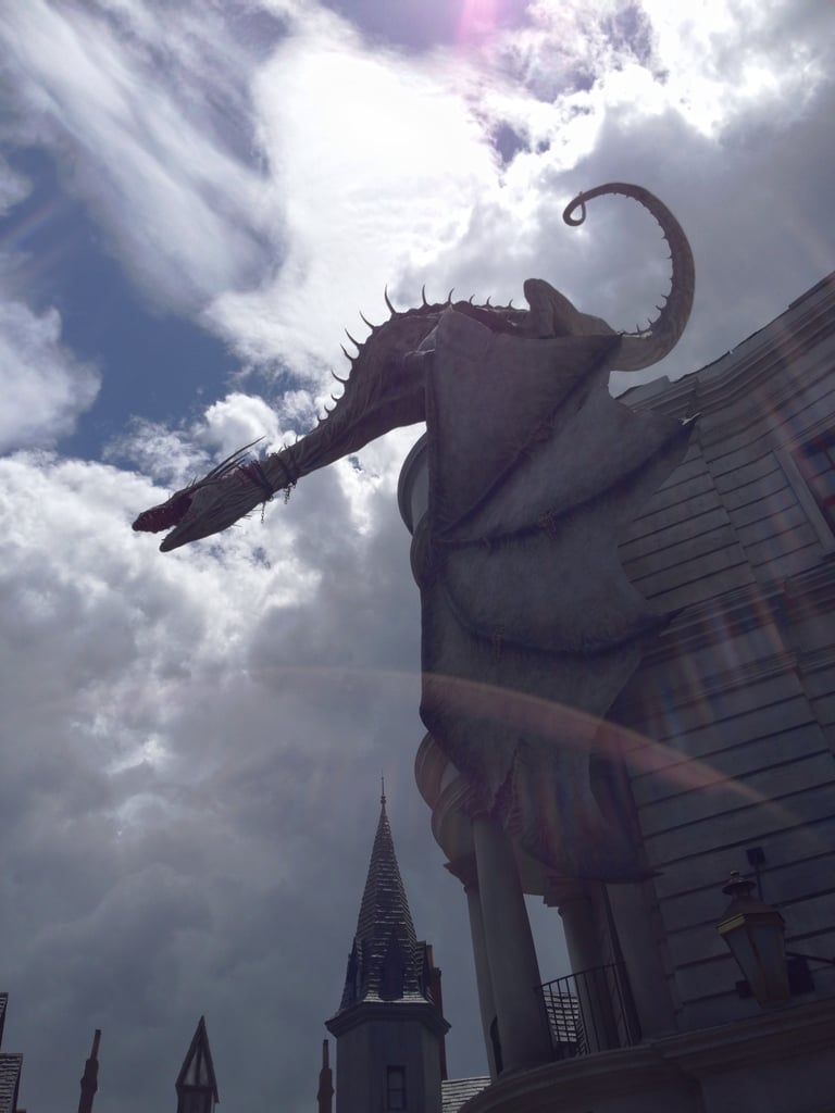 The dragon on top of Gringotts Bank is incredible. You'd think it's about to fly away.