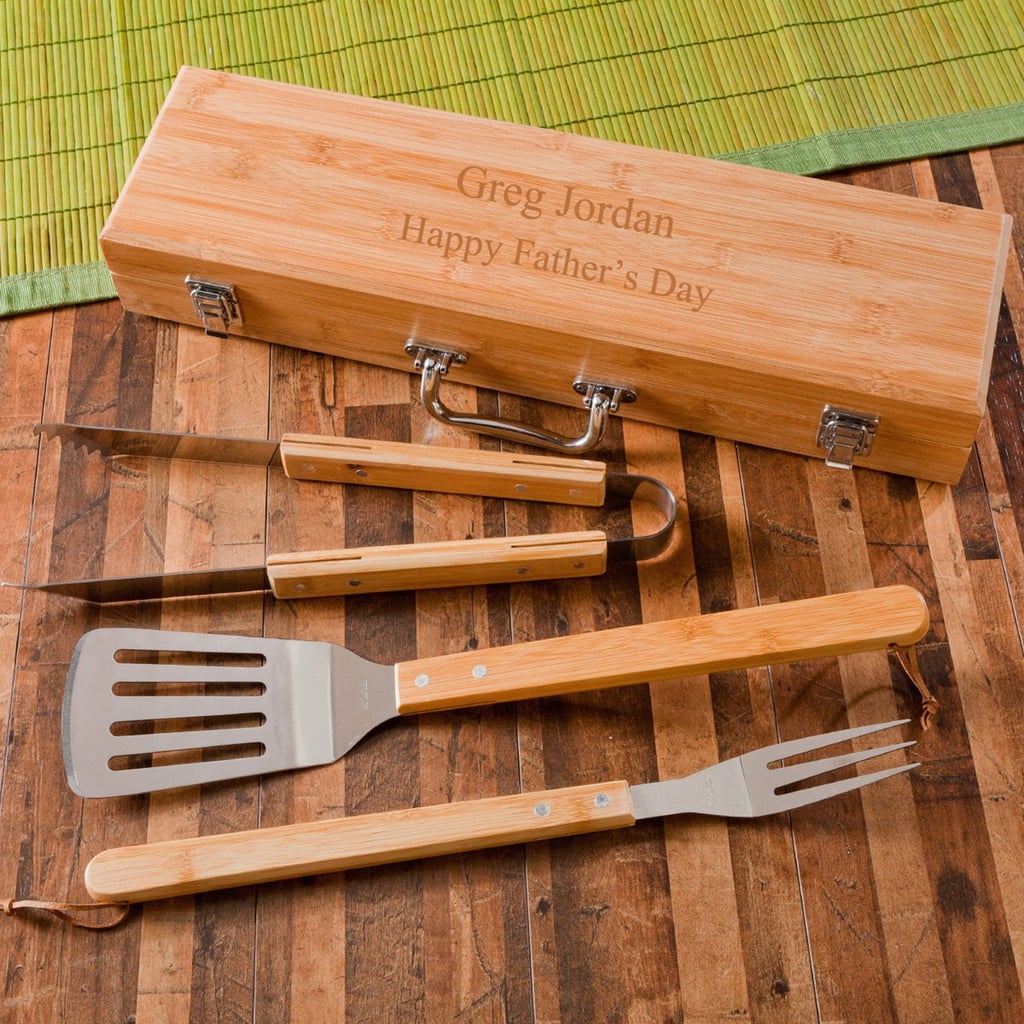 Personalized BBQ Grilling Set With Bamboo Case